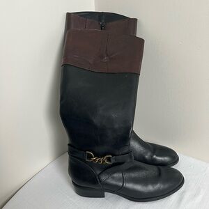 Ralph Lauren Black and Brown Leather Menna Riding Boots